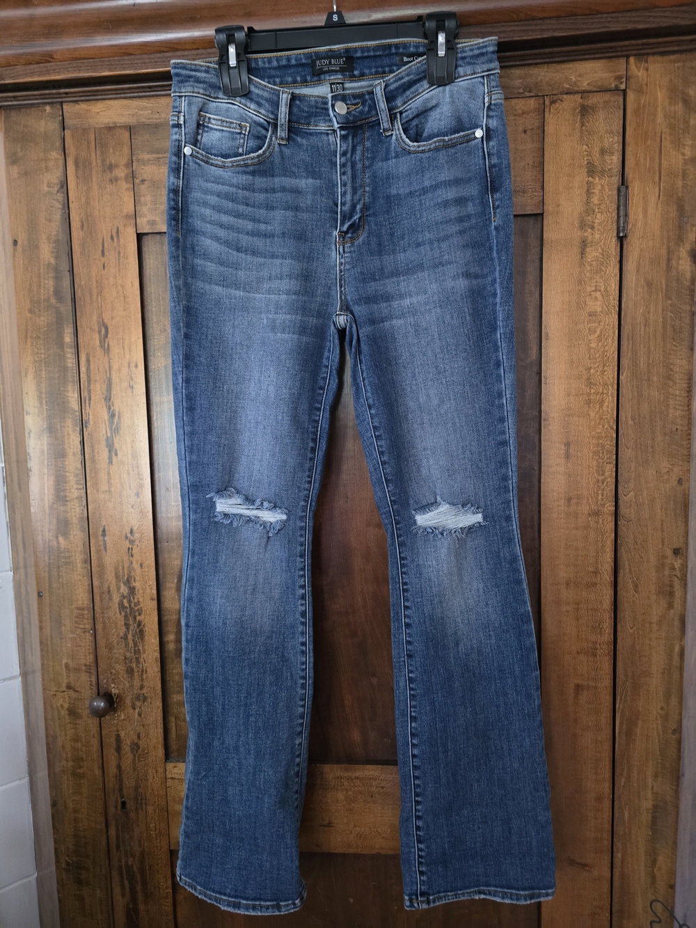 Judy Blue Medium Blue Flare Jeans with Knee Rips Size 11/30
